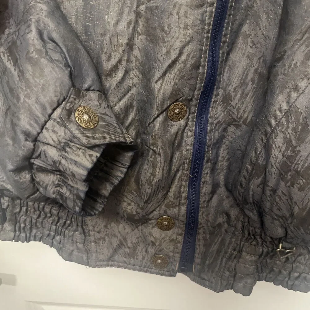 Vintage‎ Women’s Obermeyer Ski Jacket Puffer Gray Blue Embroidered Size 10